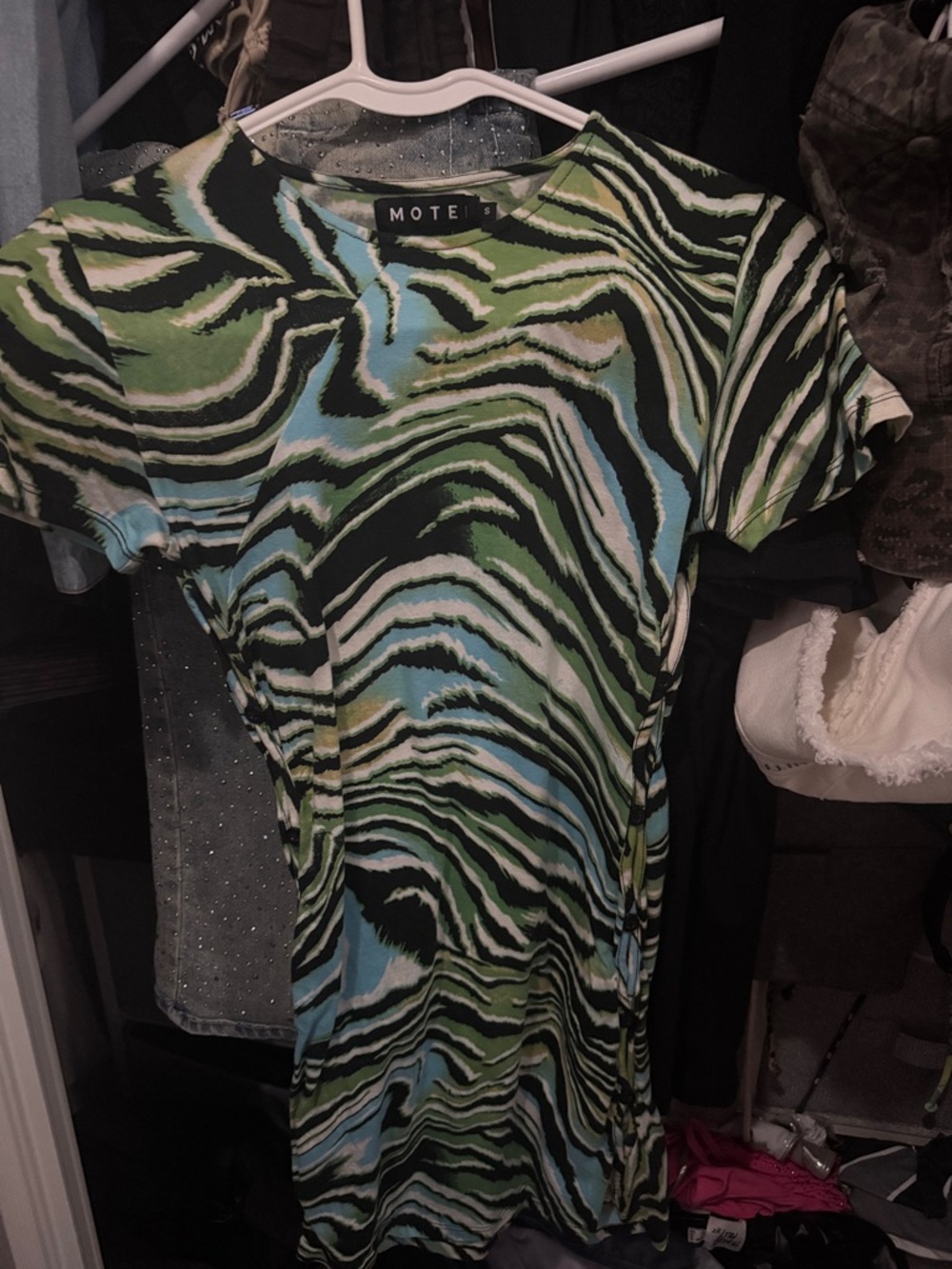 Motel Rocks Green, Black & Blue Zebra-Print Mini Dress